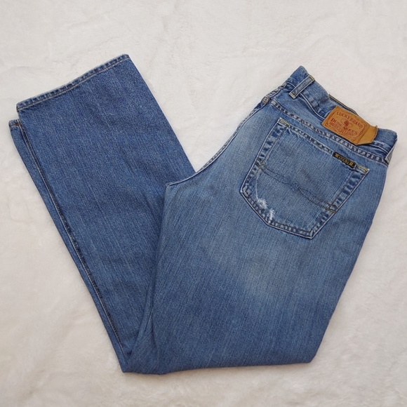Lucky Brand Denim - Lucky Brand Jeans Blue Distressed Cuffed Dream Crop Mid Rise Button Fly Size 14